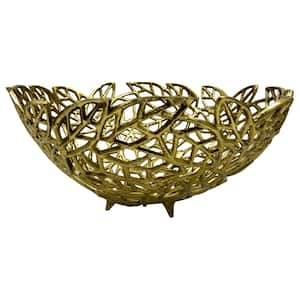 Gold 14 in. x 14 in. Aluminum Decorative birds Nest Style Fruit Metal Bowl