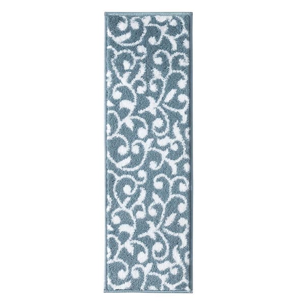 SUSSEXHOME Leaves Collection Teal White 9 in. x 28 in. Polypropylene Stair Tread Cover (Set of 13)