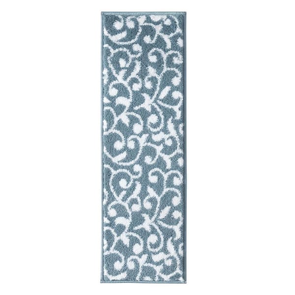 SUSSEXHOME Leaves Collection Teal White 9 in. x 28 in. Polypropylene Stair Tread Cover (Set of 7)