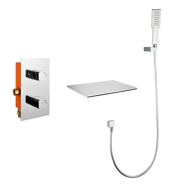 Satico 12 in. 2-Handle Wall Mount Water Fall Bathtub and Shower Faucet with Handheld Shower in Chrome