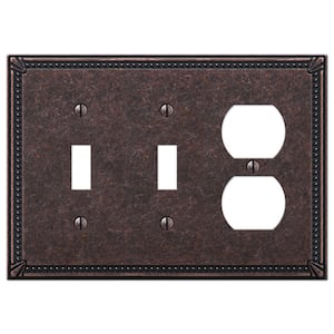 Imperial Bead 3 Gang 2-Toggle and 1-Duplex Metal Wall Plate - Tumbled Aged Bronze