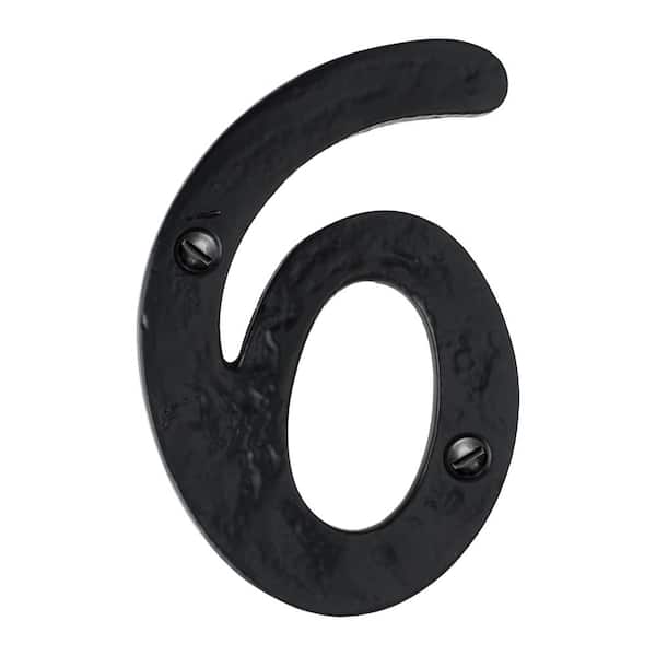 Mascot Hardware Hammered 4 in. Black House Number 6