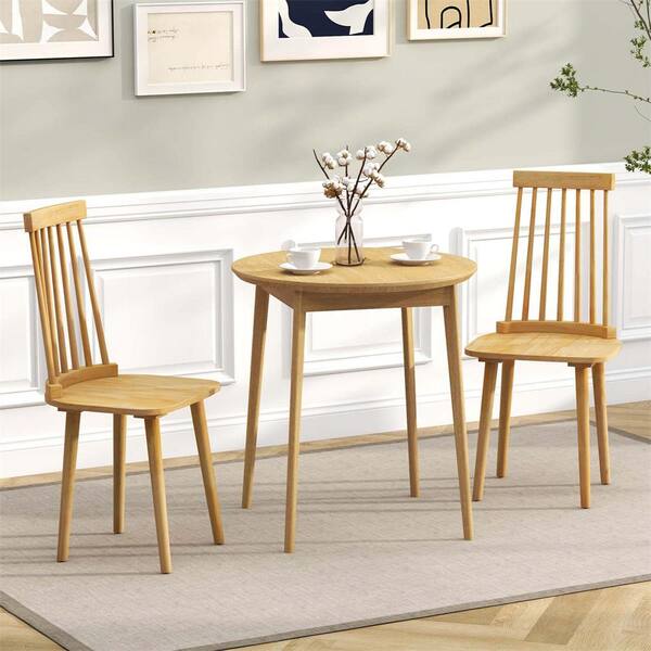 Costway Natural Wood Windsor Dining Chairs with High Spindle Back