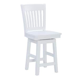 Alaia 24 in. Seat Height White Full back wood frame Swivel Counter stool with wood seat 1 stool