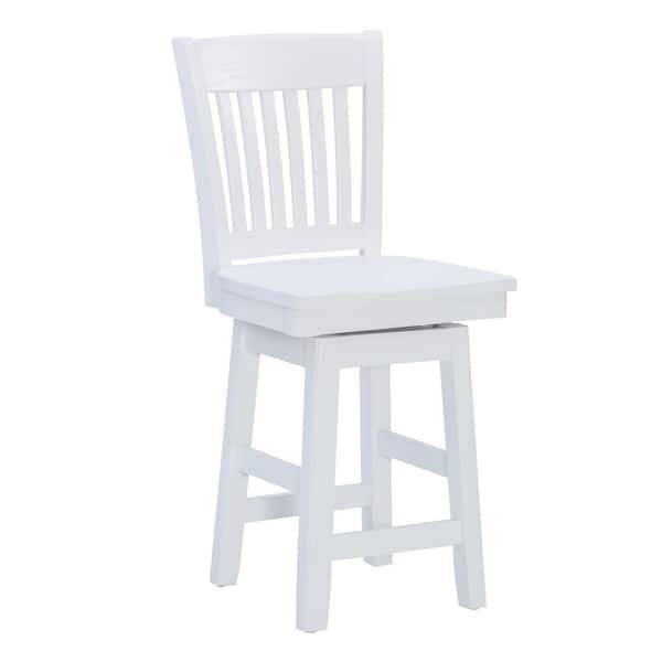 Linon Home Decor Alaia 24 in. Seat Height White Full back wood frame Swivel Counter stool with wood seat 1 stool