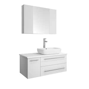 Lucera 36 in. W Wall Hung Vanity in White with Quartz Stone Vanity Top in White with White Basin and Medicine Cabinet