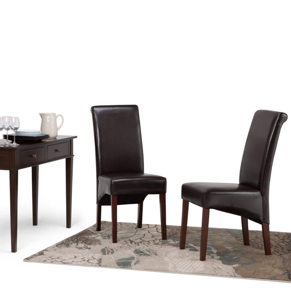 Tanners Brown Faux Leather Upholstered Parsons Side Chair Set