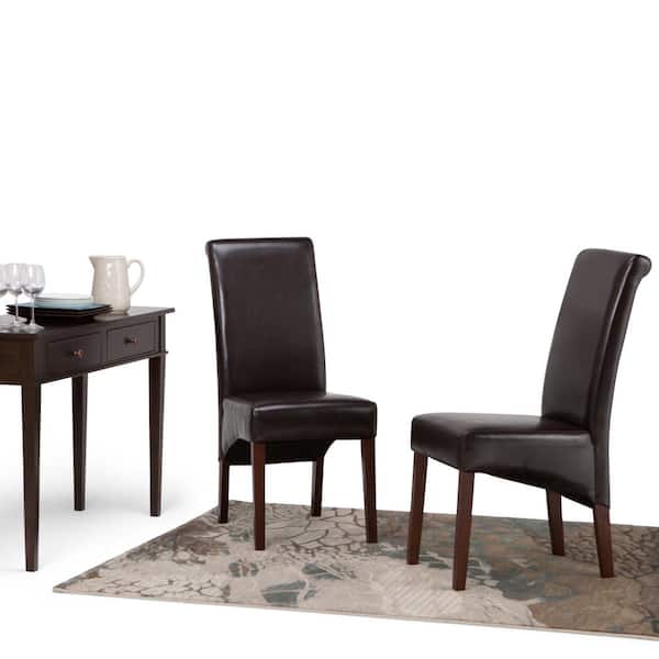Avalon Transitional Deluxe Parson Dining Chair in Tanners Brown Faux Leather (Set of 2)