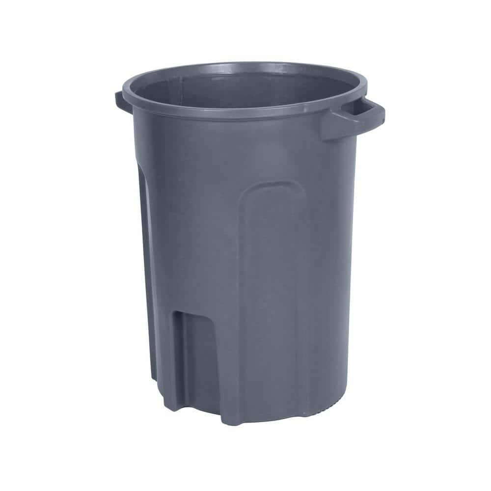 Toter 32 Gal. Round Trash Can with Lift Handle Dark Gray Granite ...