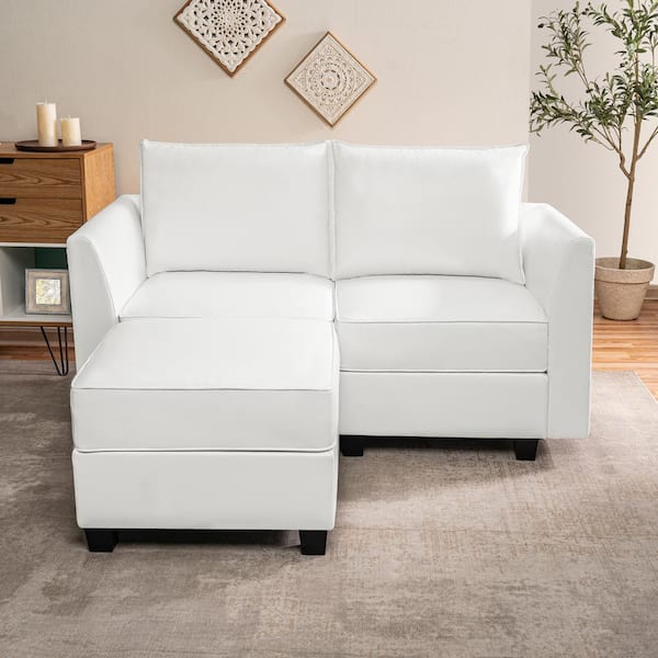 HOMESTOCK 61.22 in. Faux Leather Modern Straight Arm Loveseat with ...