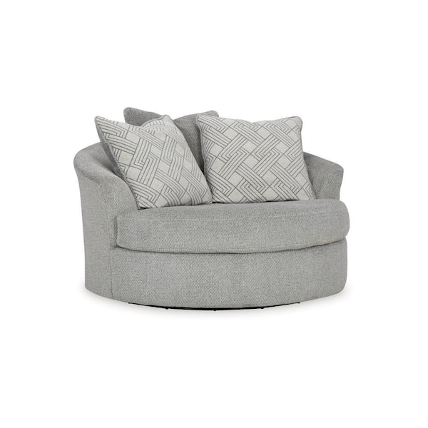 Viney Cement Gray Polyester Swivel Round Oversize Chair with 3 Pillows