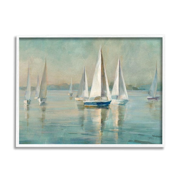 "Traditional Sailboats Water Lake Relaxed Nautical Painting" by Danhui Nai 24 in. x 30 in.