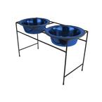 Modern Double Diner Feeder with Stainless Steel Cat/Dog Bowls, Sapphire Blue