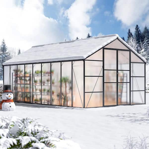 NETAJE 10 ft W x 18 ft D Black Polycarbonate Greenhouse with Quick