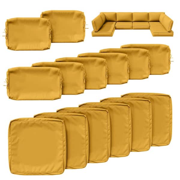 14-Piece Patio Cushion Covers Replacement with Zipper for Sectional Sofa Set, Slipcovers for Outdoor Cushions Yellow