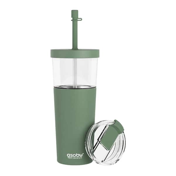 Marina 28 oz. See Through Green Triton Stainless Steel Tumbler with Flexible Straw