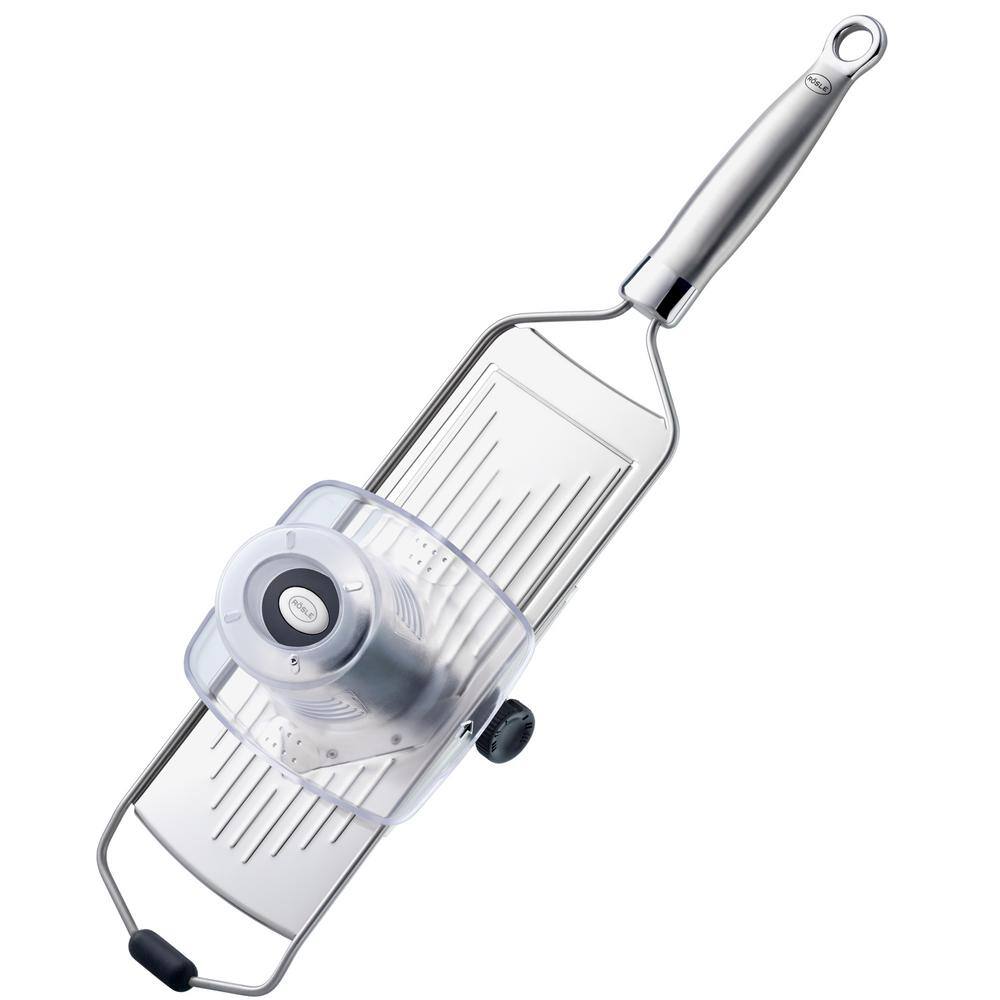 Adjustable Stainless Steel V-Shaped Mandoline Slicer with Silicone Stand