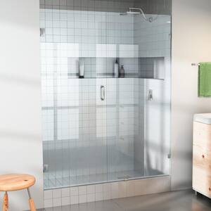 Illume 58.5 in. W x 78 in. H Wall Hinged Frameless Shower Door in Brushed Nickel Finish with Clear Glass
