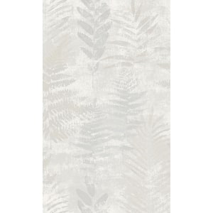 Grey Textured Fern Leaves Tropical Paste the Wall Double Roll Wallpaper 57 Sq. Ft.