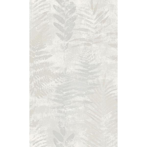 Walls Republic Grey Textured Fern Leaves Tropical Paste the Wall Double Roll Wallpaper 57 Sq. Ft.