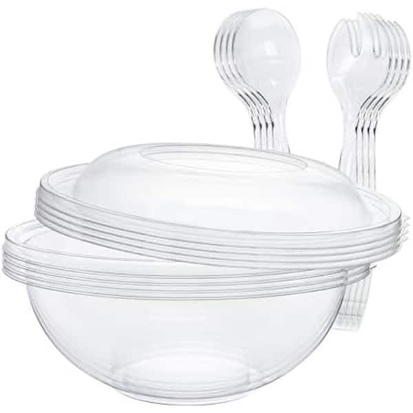 12.4 in. 160 fl. oz. Clear White Plastic Serving Salad Bowls Large Round Disposable Set of 16 for Parties
