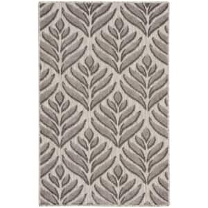Aloha Charcoal doormat 3 ft. x 4 ft. Tropical Palm Leaf Botanical Contemporary Indoor/Outdoor Bathroom Area Rug