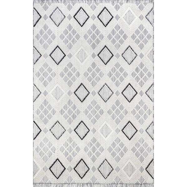 Madge Contemporary Tiled Fringe Area Rug Gray 5 ft. x 8 ft. Area Rug