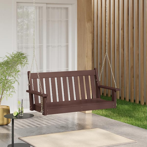 Laguna Outdoor Patio Weather Resistant Poly Plastic 51" 2-Person Hanging Porch Swing in Dark Brown