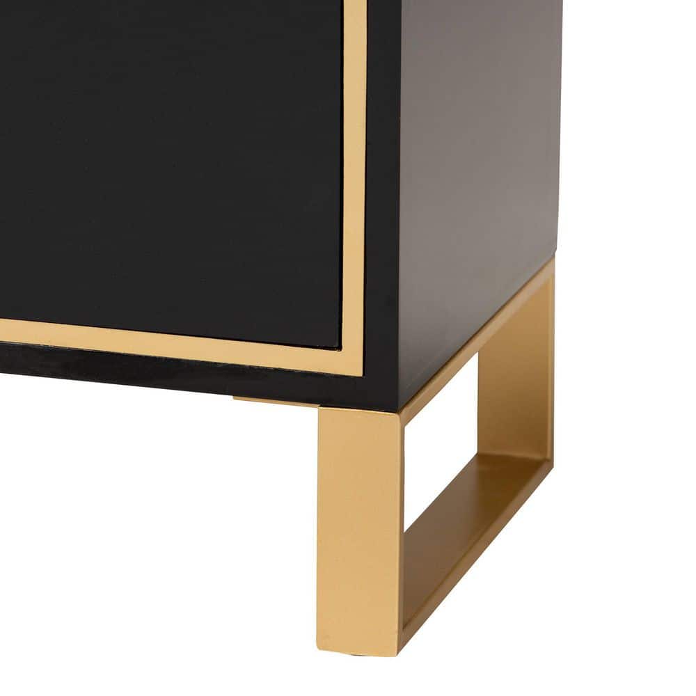 Giolla Black and Gold Wood Metal Accent Table with Storage