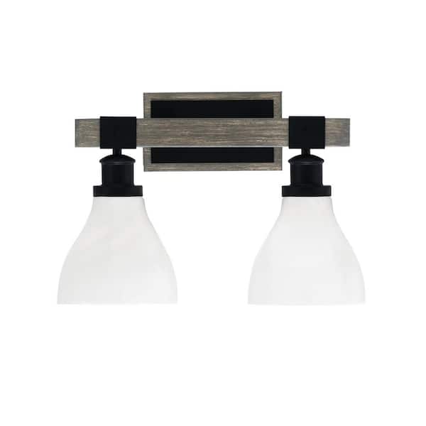 Unbranded Richmond 16.5 in. 2-Light Vanity Light Black/Painted Wood-look Metal with 6.25 in. White Glass Shades no bulbs included
