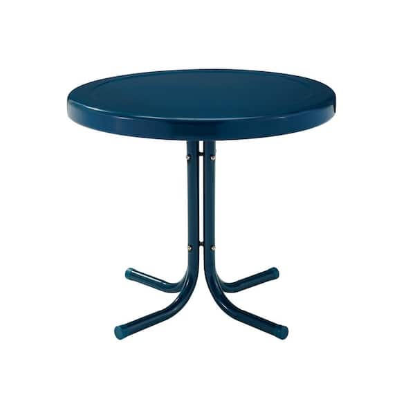 Unbranded Retro Metal Navy Round Metal Outdoor Side Table