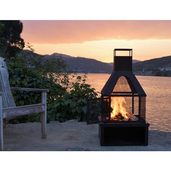 AMITY TRUN LLC 42 in. Outdoor Fireplace Wood Chiminea Burning Fire Pits with Wood Storage