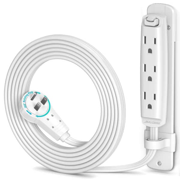 MAXIMM 6 ft. 16/3 Light Duty Indoor Extension Cord 360° Rotating Flat Plug 1-Sided with Loop and Bracket, White