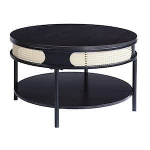 Colson 32 in. Black Round Wood Top Coffee Table with Bottom Shelf