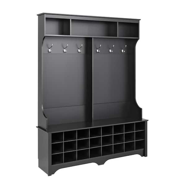 Prepac 60 in. Black Wide Hall Tree with 24 Shoe Cubbies