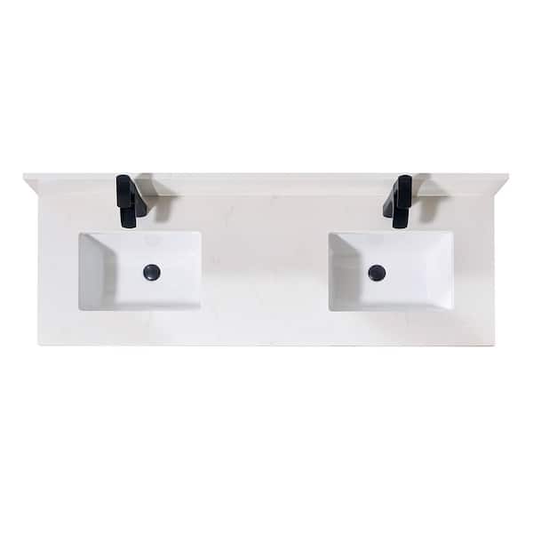 Belluno 61 in. W x 22 in. D x 0.8 in. H Composite Stone Double Basing Vanity Top in Milano White