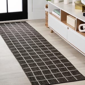 Grid Modern Squares Black/Cream 2 ft. x 8 ft. Indoor/Outdoor Area Rug