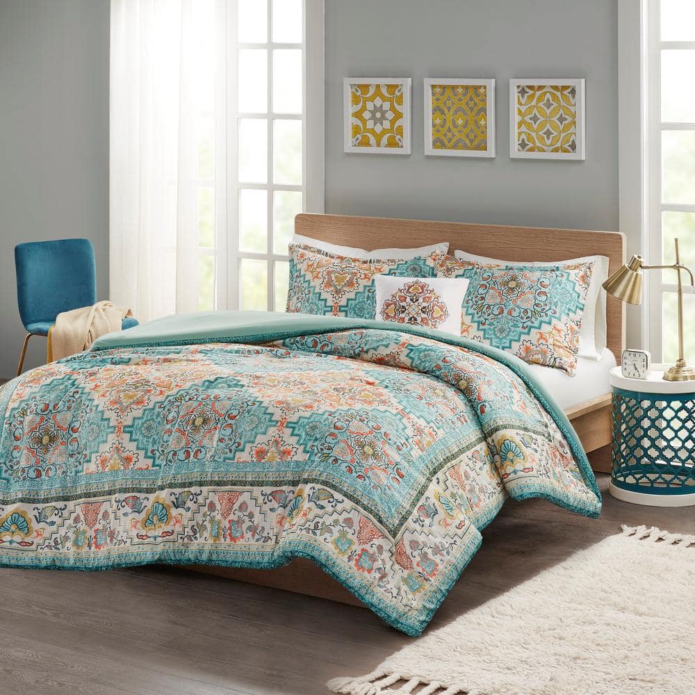 Intelligent Design Jasmine 3 Piece Teal Twin Twin Xl Polyester Seersucker Boho Printed Comforter Set Id10 1870 The Home Depot