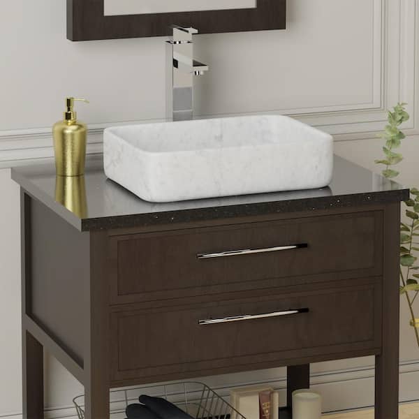 Maxton 18 in. Vessel Sink in Honed Moon White Marble