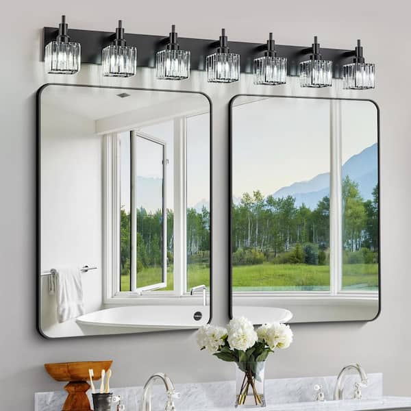 Orillia 51.18 in. 7-Light Modern Black Bathroom Vanity Light with Crystal Shades