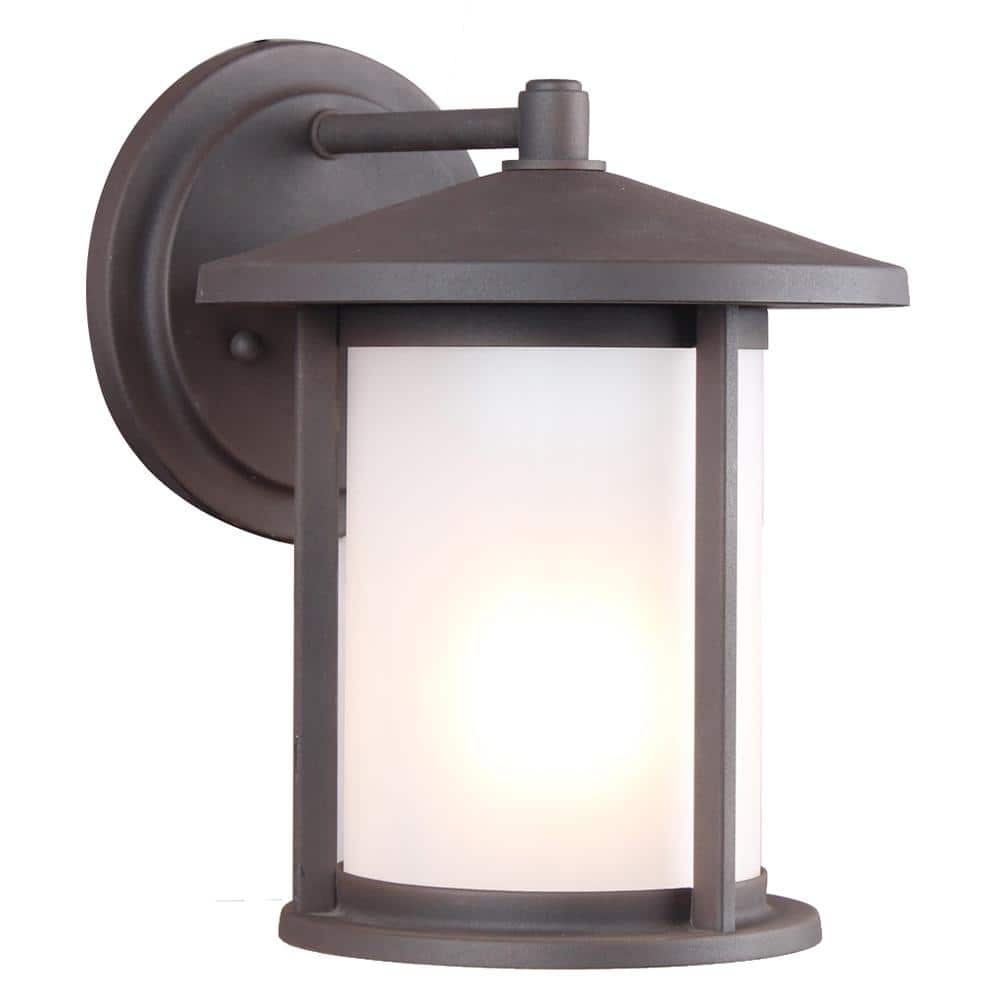 1-Light Weathered Bronze Frosted Glass Outdoor Wall Lantern Sconce