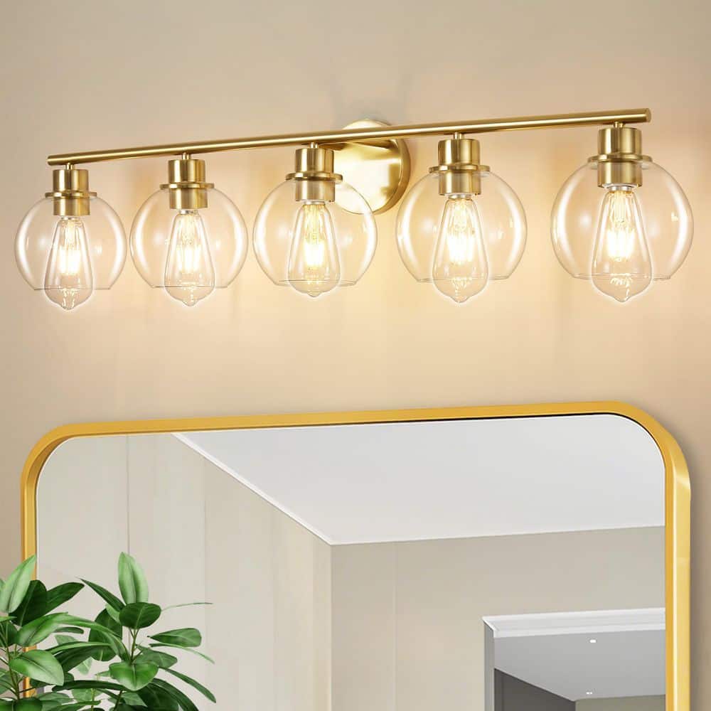 Deyidn Modern 37.4 in. 5-Light Gold Bathroom Vanity Light Interior ...