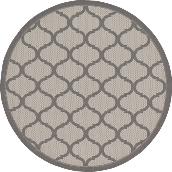 Outdoor Moroccan Gray 6' 0 x 6' 0 Round Rug