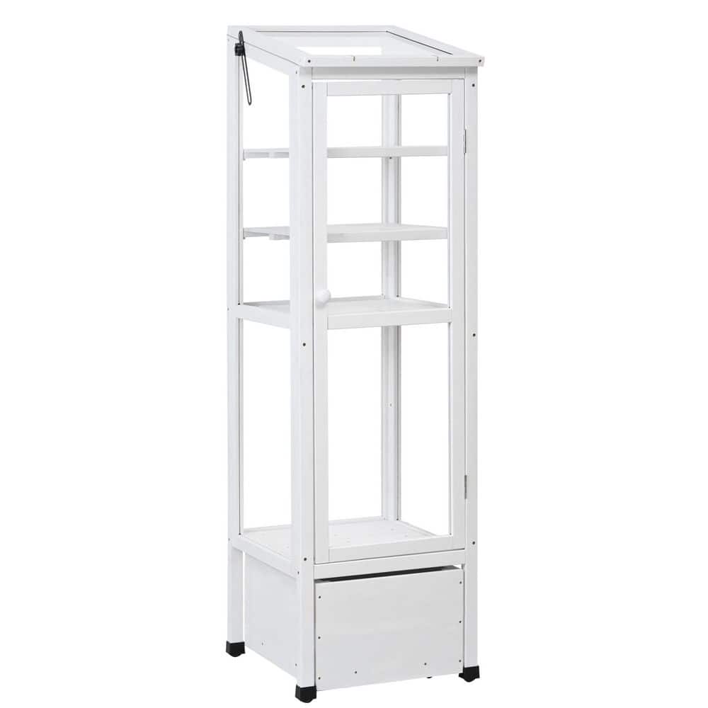 18.1 in. W x 19.7 in. D x 62.4 in. H White Wood Outdoor Greenhouse, Portabl