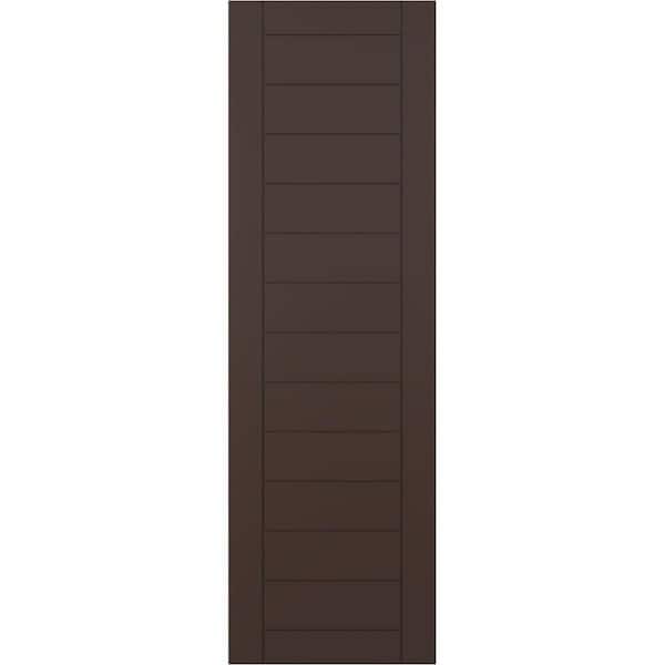 Ekena Millwork 15 in. x 64 in. PVC Horizontal Slat Framed Modern Style Fixed Mount Board and Batten Shutters Pair in Raisin Brown