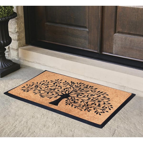 A1HC Flocked Hand Crafted Shedding Tree 30 in. x 48 in. Coir Double Border Non-Slip Outdoor Door Mat