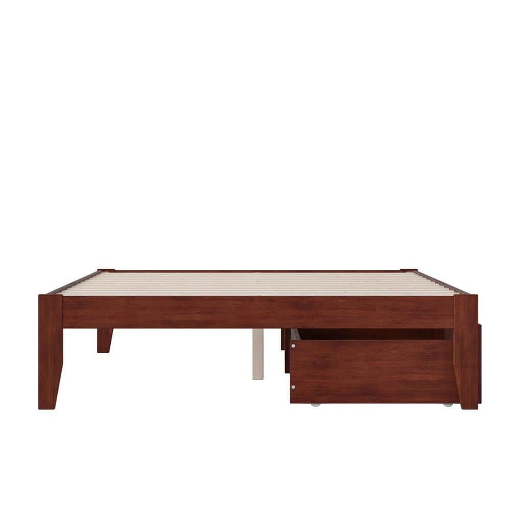 Walnut Full Platform Bed with USB Charger and Storage Drawers