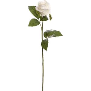 18 in. Artificial White Silk Rose Bud Stems (6 Pack)