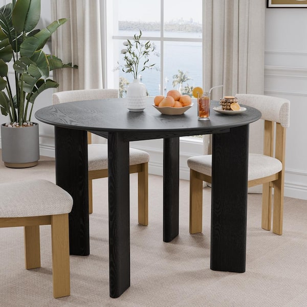Lirago Black Round Wood 45 in. 4 Legs Kitchen Table Dining Table Seats 4