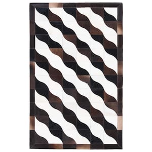 Studio Leather Black Ivory Doormat 3 ft. x 5 ft. Border Striped Area Rug